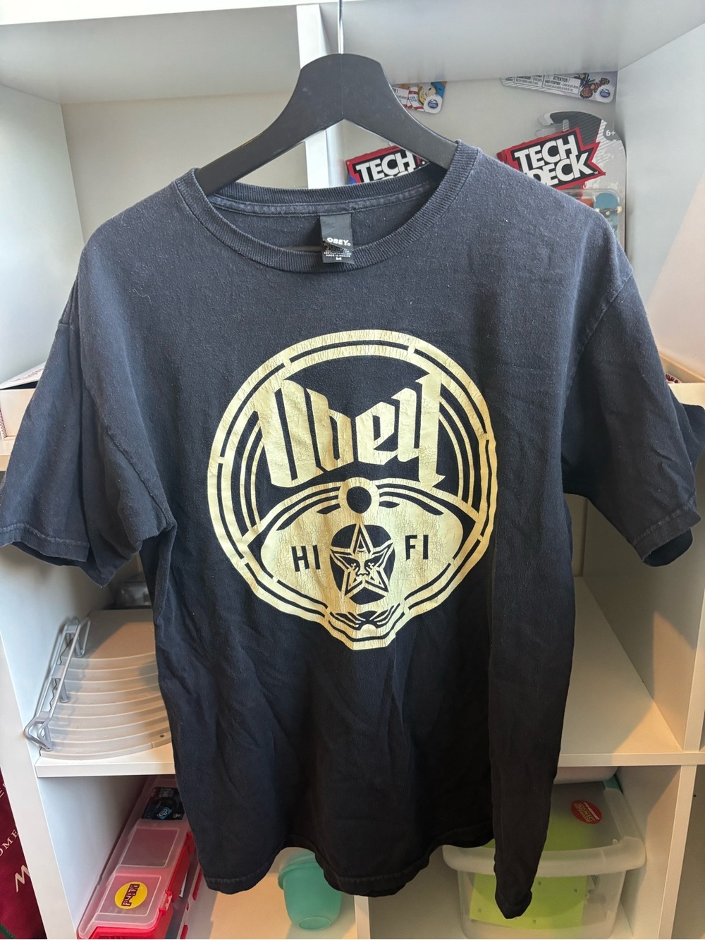 Obey Black T-Shirt with Gold Hi Fi Emblem
